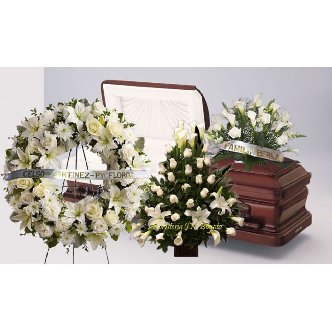 Funeral Combo Wreath Casket Spray Flower Arrangement Bogota Colombia Delivery Flower arrangements for closed caskets range between 305 to 580. funeral combo wreath casket spray flower arrangement